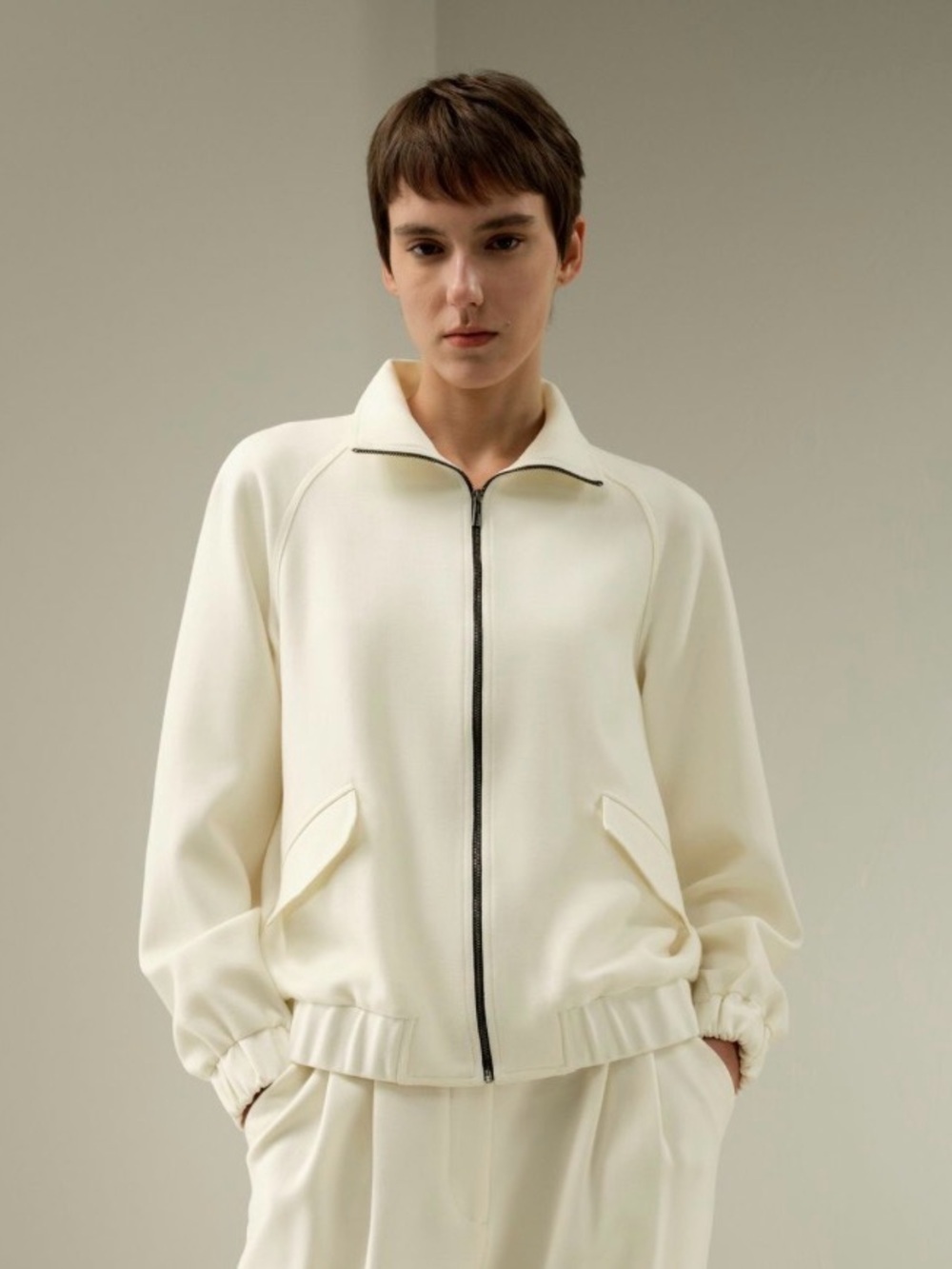 NWT Lilysilk Silkerry Silk-Wool Sweat Jacket Small White Quiet Luxury Lounge